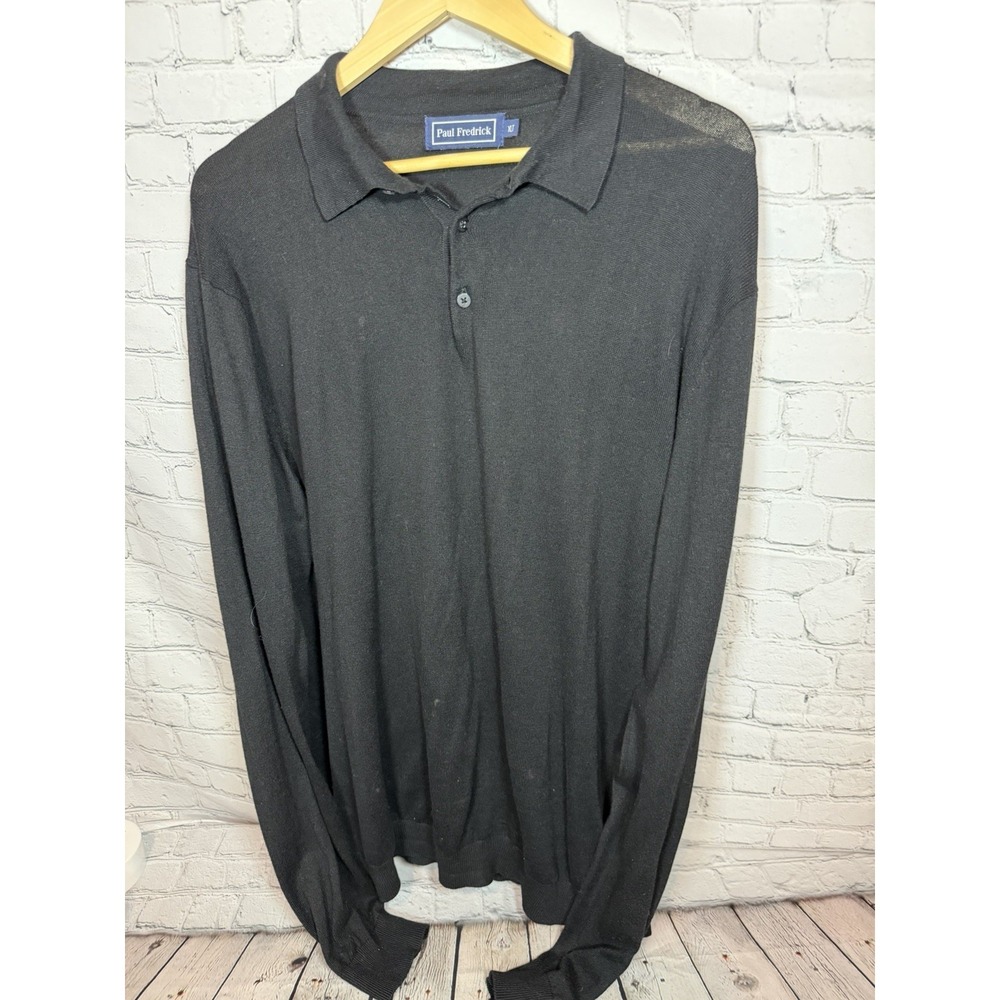 Paul Fredrick Silk Cashmere‎ Blend Collar Sweater Black Men's Luxury XLT